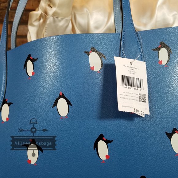 KATE SPADE ARCTIC FRIENDS PENGUIN LARGE REVERSIBLE TOTE W/WRISLET K4745 NWT $35 - Picture 8 of 9